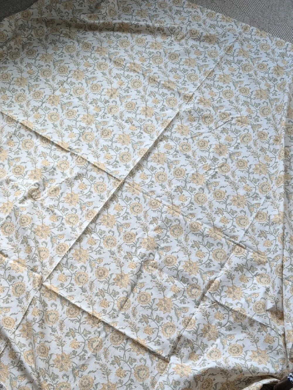Pottery Barn Cream, Yellow & Sage Floral Fabric Shower Curtain Farmhouse Garden
